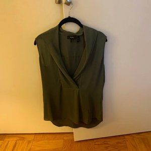 Theory Shawl Collar Silk V Neck Top, Size P